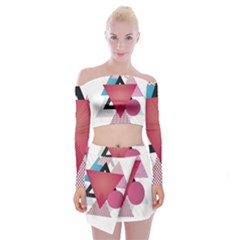 Geometric Line Patterns Off Shoulder Top With Mini Skirt Set by Mariart