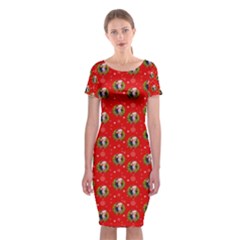 Trump Wrait Pattern Make Christmas Great Again Maga Funny Red Gift With Snowflakes And Trump Face Smiling Classic Short Sleeve Midi Dress by snek