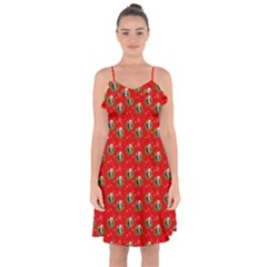 Trump Wrait Pattern Make Christmas Great Again Maga Funny Red Gift With Snowflakes And Trump Face Smiling Ruffle Detail Chiffon Dress by snek