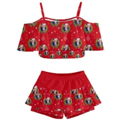 Trump Wrait Pattern Make Christmas Great Again Maga Funny Red Gift With Snowflakes And Trump Face Smiling Kids  Off Shoulder Skirt Bikini by snek