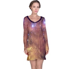 Cosmic Astronomy Sky With Stars Orange Brown And Yellow Long Sleeve Nightdress by genx