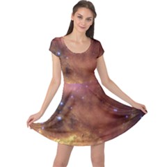 Cosmic Astronomy Sky With Stars Orange Brown And Yellow Cap Sleeve Dress by genx