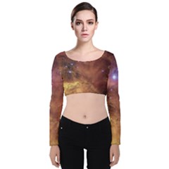 Cosmic Astronomy Sky With Stars Orange Brown And Yellow Velvet Long Sleeve Crop Top by genx