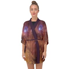Cosmic Astronomy Sky With Stars Orange Brown And Yellow Half Sleeve Chiffon Kimono by genx