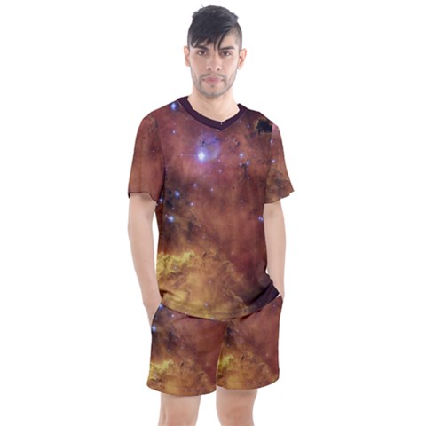 Cosmic Astronomy Sky With Stars Orange Brown And Yellow Men s Mesh Tee And Shorts Set by genx