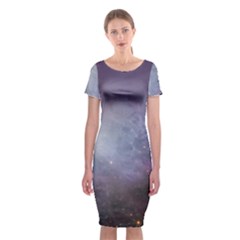 Orion Nebula Pastel Violet Purple Turquoise Blue Star Formation Classic Short Sleeve Midi Dress by genx