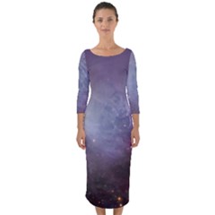 Orion Nebula Pastel Violet Purple Turquoise Blue Star Formation Quarter Sleeve Midi Bodycon Dress by genx