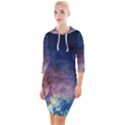 Lagoon Nebula Interstellar Cloud Pastel pink, turquoise and yellow stars Quarter Sleeve Hood Bodycon Dress View1