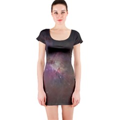 Orion Nebula Star Formation Orange Pink Brown Pastel Constellation Astronomy Short Sleeve Bodycon Dress by genx