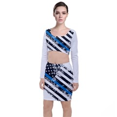 Usa Flag The Thin Blue Line I Back The Blue Usa Flag Grunge On White Background Top And Skirt Sets by snek