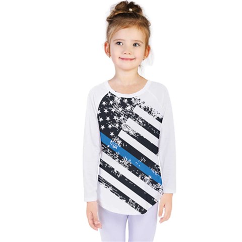 Usa Flag The Thin Blue Line I Back The Blue Usa Flag Grunge On White Background Kids  Long Sleeve Tee by snek