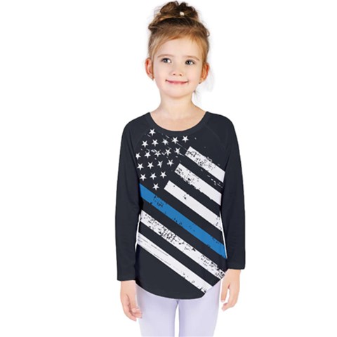 Usa Flag The Thin Blue Line I Back The Blue Usa Flag Grunge On Black Background Kids  Long Sleeve Tee by snek