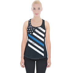 Usa Flag The Thin Blue Line I Back The Blue Usa Flag Grunge On Black Background Piece Up Tank Top by snek