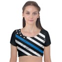 USA Flag The thin blue line I back the blue USA Flag Grunge on black background Velvet Short Sleeve Crop Top  View1