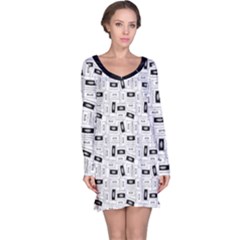 Tape Cassette 80s Retro Genx Pattern Black And White Long Sleeve Nightdress by genx