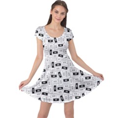 Tape Cassette 80s Retro Genx Pattern Black And White Cap Sleeve Dress by genx