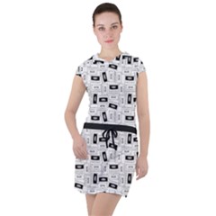 Tape Cassette 80s Retro Genx Pattern Black And White Drawstring Hooded Dress by genx