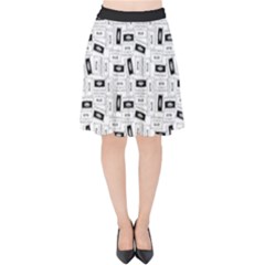 Tape Cassette 80s Retro Genx Pattern Black And White Velvet High Waist Skirt by genx