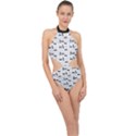 Tape Cassette 80s Retro GenX Pattern black and White Halter Side Cut Swimsuit View1