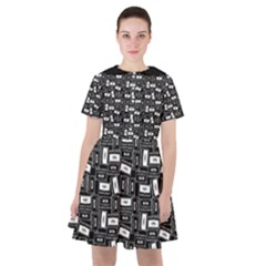 Tape Cassette 80s Retro Genx Pattern Black And White Sailor Dress by genx