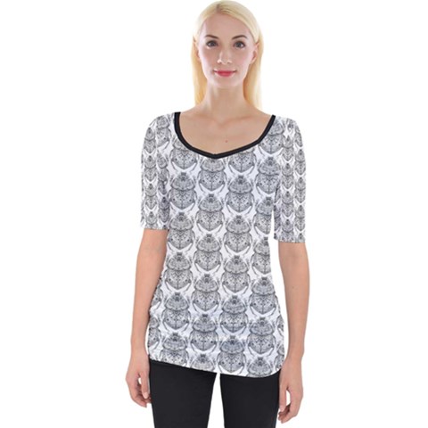 Scarab Pattern Egyptian Mythology Black And White Wide Neckline Tee by genx