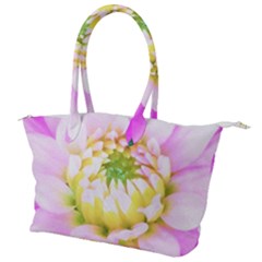 Pretty Pink, White And Yellow Cactus Dahlia Macro Canvas Shoulder Bag by myrubiogarden