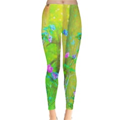 Hot Pink Abstract Rose Of Sharon On Bright Yellow Leggings  by myrubiogarden