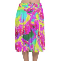 Psychedelic Succulent Sedum Turquoise And Yellow Velvet Flared Midi Skirt by myrubiogarden