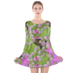 Hot Pink Succulent Sedum With Fleshy Green Leaves Long Sleeve Velvet Skater Dress by myrubiogarden