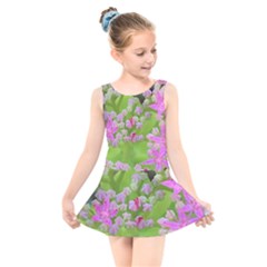 Hot Pink Succulent Sedum With Fleshy Green Leaves Kids  Skater Dress Swimsuit by myrubiogarden