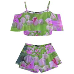 Hot Pink Succulent Sedum With Fleshy Green Leaves Kids  Off Shoulder Skirt Bikini by myrubiogarden