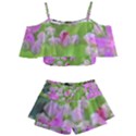 Hot Pink Succulent Sedum With Fleshy Green Leaves Kids  Off Shoulder Skirt Bikini View1