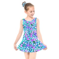 Blue And Hot Pink Succulent Sedum Flowers Detail Kids  Skater Dress Swimsuit by myrubiogarden