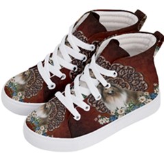 Cute Collie With Flowers On Vintage Background Kid s Hi-top Skate Sneakers by FantasyWorld7