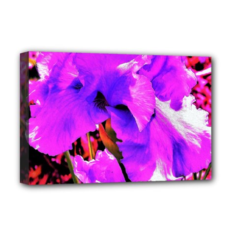 Abstract Ultra Violet Purple Iris On Red And Pink Deluxe Canvas 18  X 12  (stretched) by myrubiogarden