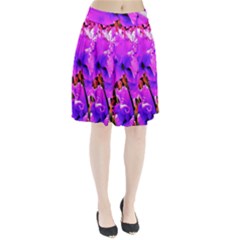 Abstract Ultra Violet Purple Iris On Red And Pink Pleated Skirt by myrubiogarden