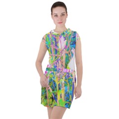 Abstract Oriental Lilies In My Rubio Garden Drawstring Hooded Dress by myrubiogarden