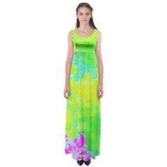 Fluorescent Yellow And Pink Abstract Garden Foliage Empire Waist Maxi Dress by myrubiogarden