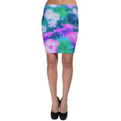 Pink, Green, Blue And White Garden Phlox Flowers Bodycon Skirt by myrubiogarden