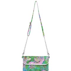 Invincibelle Spirit Hot Pink Hydrangeas On Aqua Green Mini Crossbody Handbag by myrubiogarden