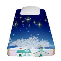 Snowflakes Snowy Landscape Reindeer Fitted Sheet (single Size) by Wegoenart