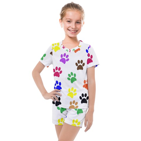 Pawprints Paw Prints Paw Animal Kids  Mesh Tee And Shorts Set by Wegoenart