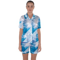 Hexagon Euclidean Vector Gradient Del  Blue Color Science And Technology Satin Short Sleeve Pyjamas Set by Wegoenart