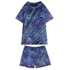 Peacock Feathers Color Plumage Kids  Swim Tee And Shorts Set by Wegoenart