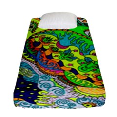 Cosmic Lizards With Alien Spaceship Fitted Sheet (single Size) by chellerayartisans