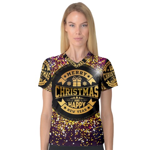 Christmas Golden Labels Xmas V-neck Sport Mesh Tee by Simbadda