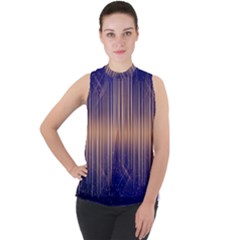 Background Dark Sound Disco Techno Mock Neck Chiffon Sleeveless Top by Simbadda