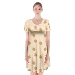 Pattern Gingerbread Star Short Sleeve V-neck Flare Dress by Simbadda