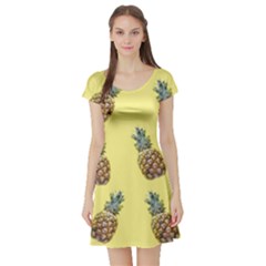 Pineapples Fruit Pattern Texture Short Sleeve Skater Dress by Simbadda