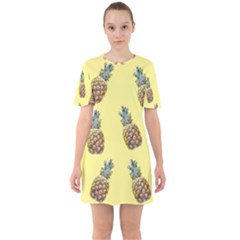 Pineapples Fruit Pattern Texture Sixties Short Sleeve Mini Dress by Simbadda